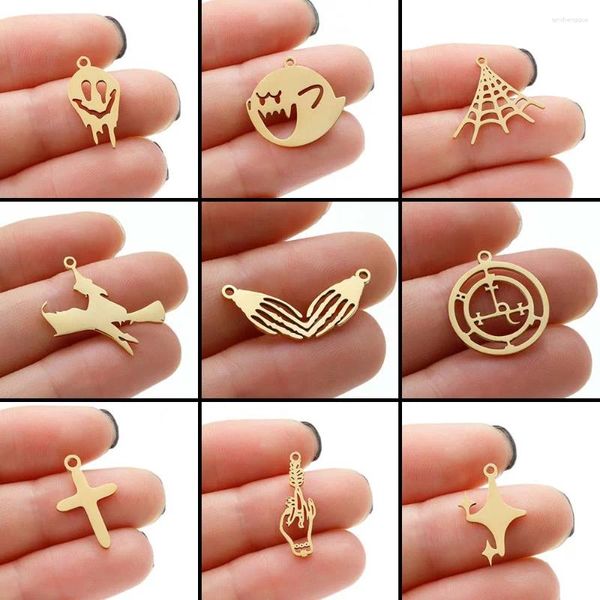 Encantos 5 Pçs/lote Aço Inoxidável DIY Dangle Abóbora Fantasma Decorações Aranha Festa de Halloween Para Fazer Colar Pulseira