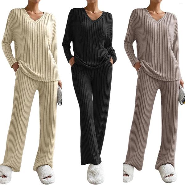 Zweiteilige Damen-Hosen, lockere T-Shirts, Hosenanzug, einfarbig, Strickpullover, volle Länge, bequem, schick, einfach, lässig, Homewear-Sets