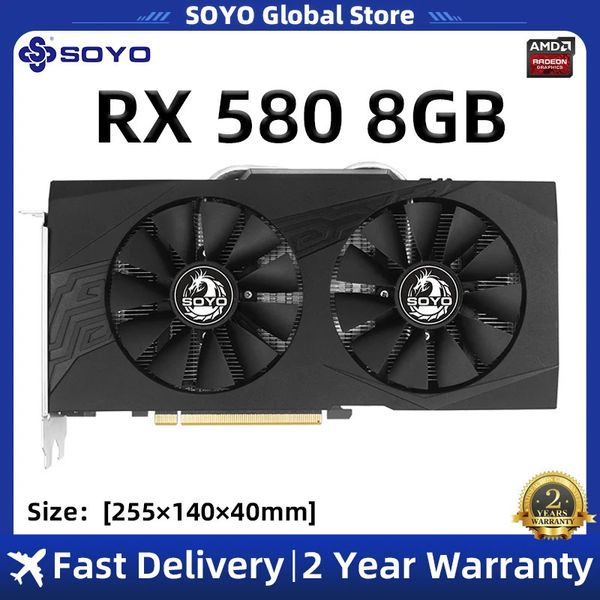 Soyo rx580 8gb placa gráfica 8pin gddr5 256bit pci express 30x16 gpu radeon vídeo de jogos para computador desktop 240113