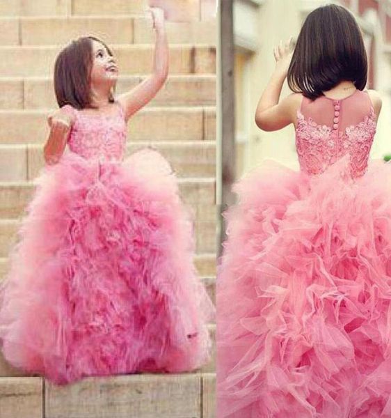Bonito vestido de baile tutu flor meninas vestidos para casamentos ruched tule saia até o chão rendas rosa meninas pageant vestidos criança dres3222421