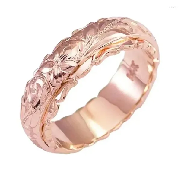 Cluster Ringe Gelbgold Suspended Geschnitzte Rose Blume Ring Mode Trend Überzogener Edelstahl Für Frauen Finger Weibliche Verlobung