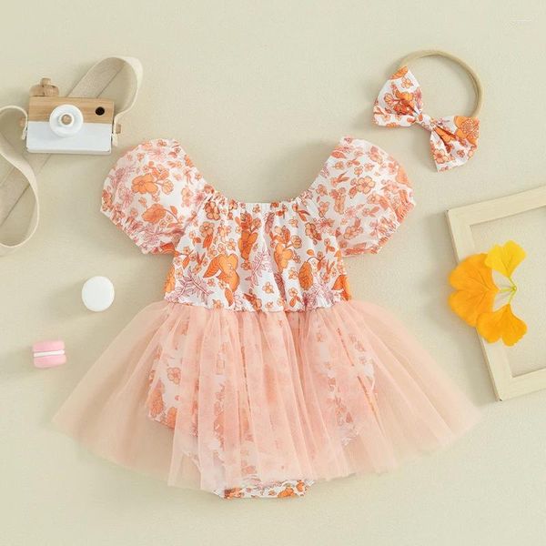 Set di abbigliamento Neonata Neonata Principessa Pagliaccetto Abito soffio Manica corta Tulle Tutu Completi Compleanno Battesimo Abiti estivi