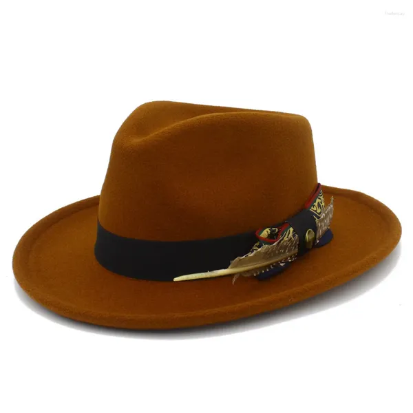 Berets Mode Trilby Feder Klassische Fedora Hut Für Männer Jazz Hamburger Vintage Winter Herbst Sombrero Hombre Top Hüte