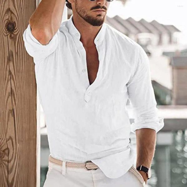 Camicie casual da uomo Camicia da uomo a maniche lunghe Top eleganti con colletto alla coreana per la primavera autunno Band Beach Summer