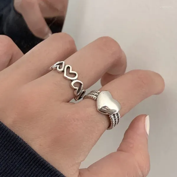 Кольца кластера, винтажное посеребренное кольцо на палец с сердцем любви для женщин и девочек, вечерние украшения в стиле панк, хип-хоп, подарки, аксессуары Jz836