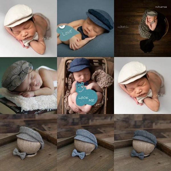 Hüte Born Baby Boy Hut Kostüm Little Gentleman Fliege Pografie Requisiten Po Studio Zubehör