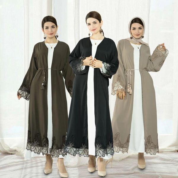 Roupas étnicas de alta qualidade Médio Oriente Turquia Dubai Lace Edge Cardigan Dress Abaya