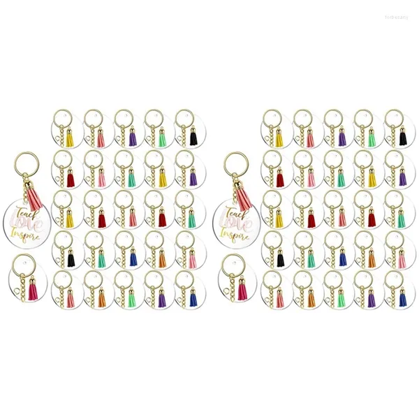 Chaveiros 240 pcs Acrílico Keychain Blanks Borlas Círculo Claro com Buraco Chaveiros Cadeia Salto para DIY