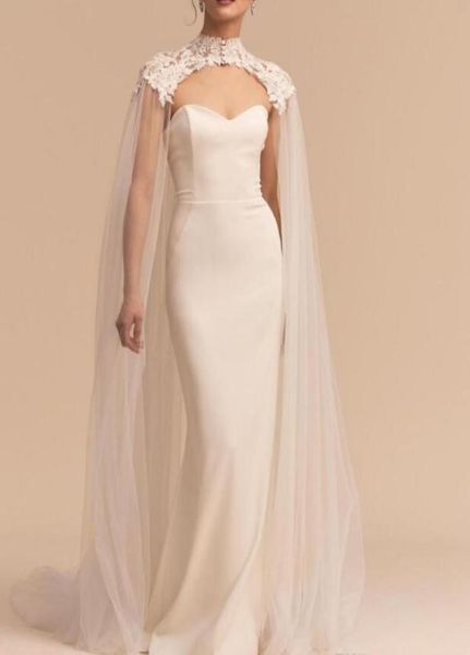 Collo alto Mantella da sposa Giacca in pizzo Avvolgente Bianco Avorio Accessori da sposa da donna Applique su misura9108116