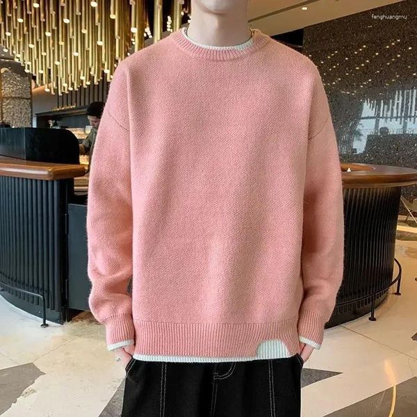 Herrenpullover Strickpullover Herrenpullover Runder Kragen Kleidung Rundhalsausschnitt Rosa Kein Kapuzenpullover Gespleißt Warm Klassische Strickwaren Maletry Baumwolle X