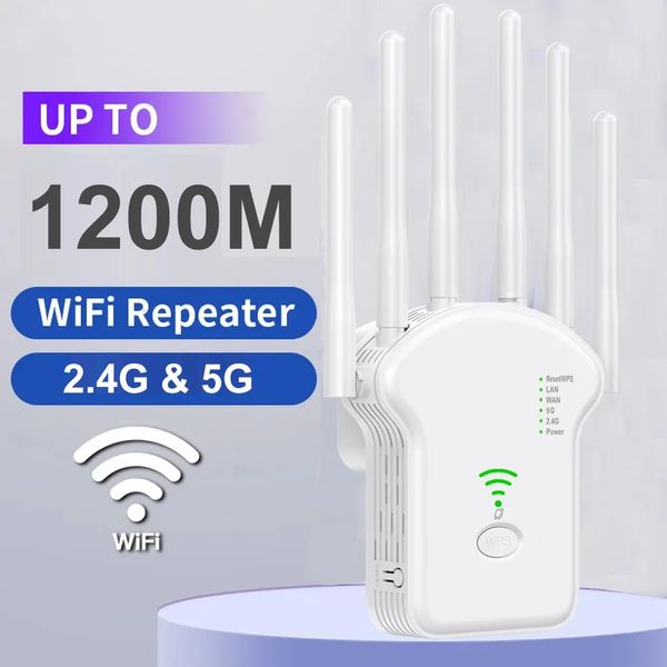 1200ms sem fio wifi repetidor sinal dualband 24g 5g extensor antena amplificador de rede roteador wps 240113