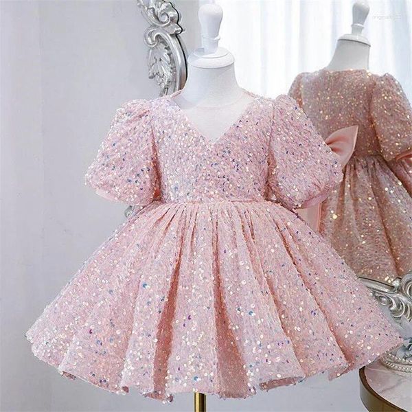 Mädchen Kleider Rosa Baby Kleid Große Schleife Puffy Für Mädchen Kommunion Tutu Knielangen Blume Kinder Party Kleid