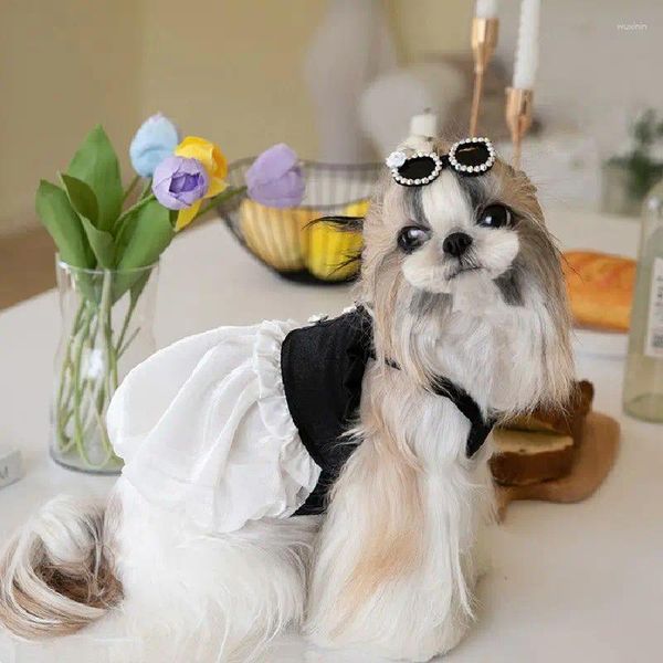 Cão vestuário bonito lantejoulas pérola vestido de gato verão filhote de cachorro traje chihuahua yorkies pomeranian shih tzu maltese poodle roupas roupas