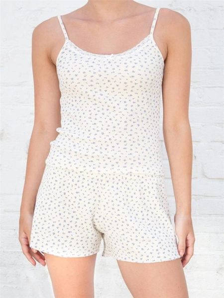 Damen-Nachtwäsche, Damen-Pyjama-Set, Sommer, floraler Spitzenbesatz, schmales Leibchen mit Shorts, Loungewear, 2-teiliges kurzes Set für den Alltag, Y2K