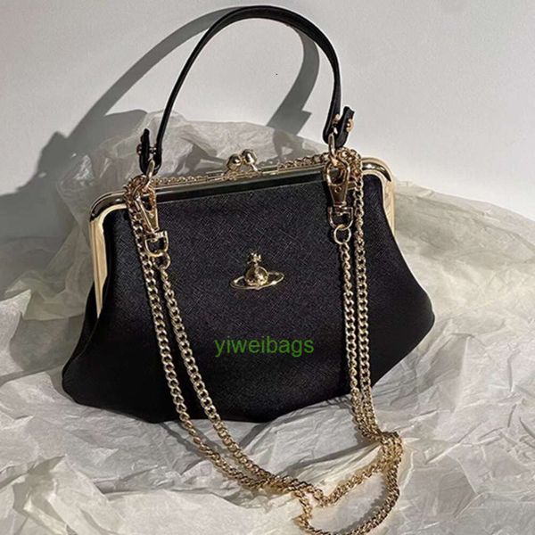 Vivianeism Westwoodism Bag Британская ниша дизайн сатун-кросс-узорчатый мешок для пельмени Черный Ручная золотая сумка Диагональный перекрестный зажим женский пакет