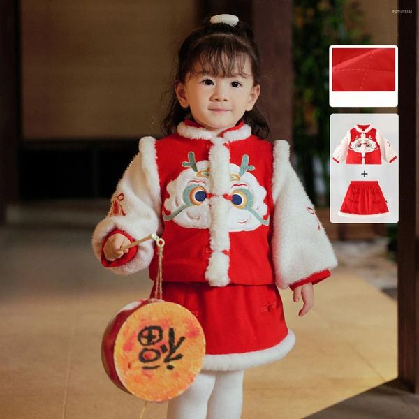 Etekler çocuk giyim kış ürünleri kızlar için sevimli ve sıcak yıl bebek karikatür prenses elbise seti