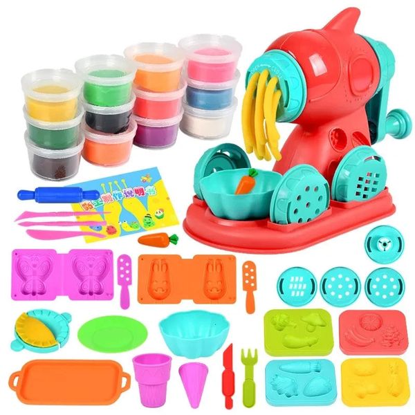 12 cores crianças argila brinquedo plasticina conjunto de ferramentas cozinha criativo hambúrguer macarrão máquina de sorvete diy feito molde jogar casa brinquedos kit 240113