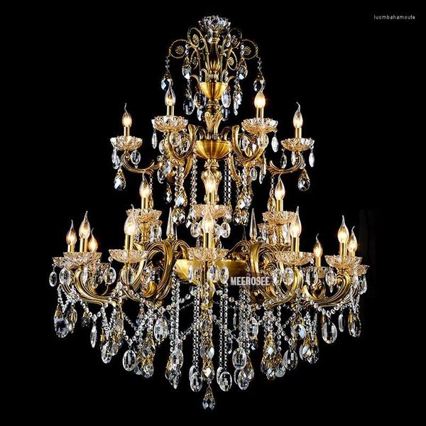 Lustres Grande 3 Camadas 24 Braços Lustre de Cristal Luminária Antique Bronze Luxuoso Lustre Interior Lâmpada MD8504 L24 D1150mm H1400mm