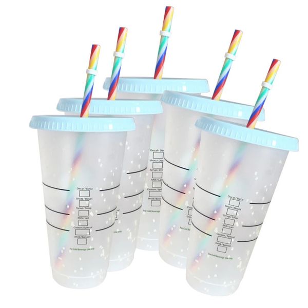 5 Pcs Tumbler com Palha Copo de Café de Plástico BPA Livre Criativo Copo de Palha Com Mudança de Cor Garrafa de Água 710 ml Copos de Café 240113