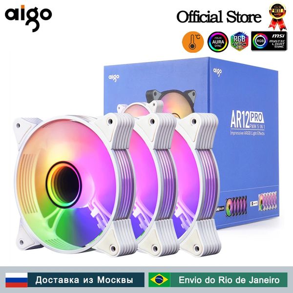 Aigo ar12pro branco 120mm ventilador rgb 4pin pwm refrigeração 3pin5v espaço ilimitado argb 12cm ventilador pc gamer computador caso 240113