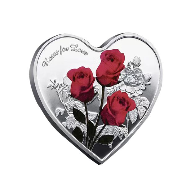 Rose Comemorativa Moeda Commemorativa em forma de coração Coin colecionável 52 Idiomas I Love You Coin Art Collection Silver Day's Day Gift Z101