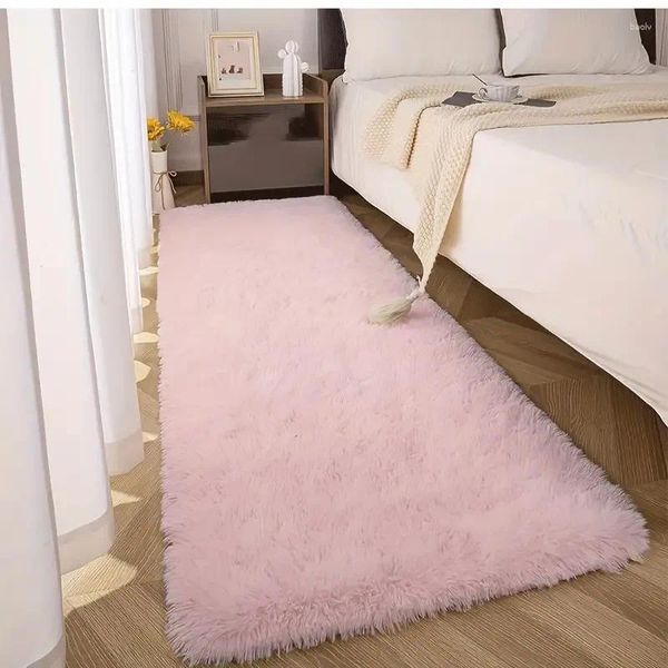 Teppiche, flauschiger Teppich für Schlafzimmer, Shag-Bereich, super weich, bequem, ultraplüschig, langer Nachttisch-Teppich, Dekoration, geeignetes Bett