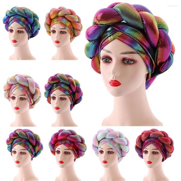 Abbigliamento etnico 2024 Già Fatto Africano Auto Gele Headtie Ultimo Musulmano Hijab Turbante Cap Per Le Donne Cappello Della Treccia Femminile Testa avvolgente Cofano