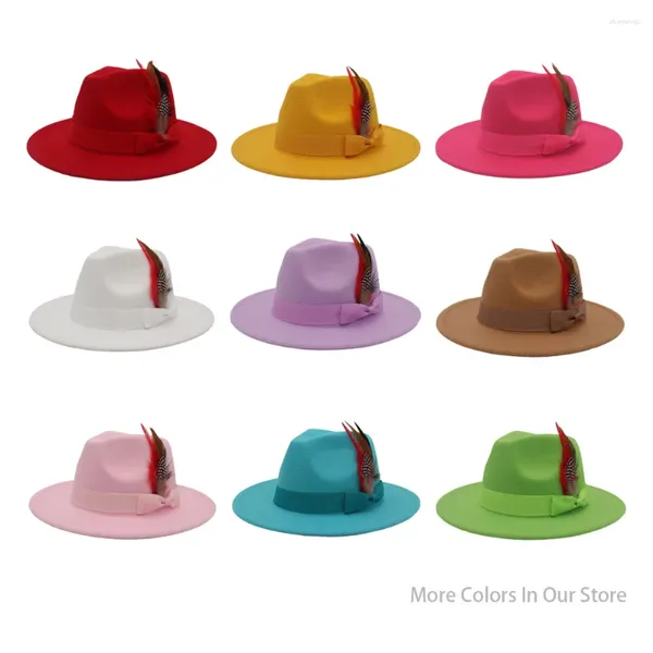 Berets Fedoras Bow Pena Bowler Chapéu Festa Aba Larga Moda Homens e Mulheres Cashmere Feltro