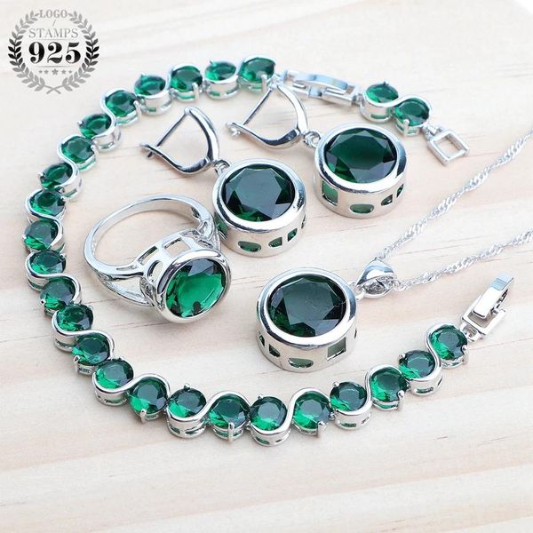 Collane Wedding Women Women Gioielli set di gioielli Sier Ladies Green Zircone Costume Anelli Orecchini Braccialetti Cancestri e collana set