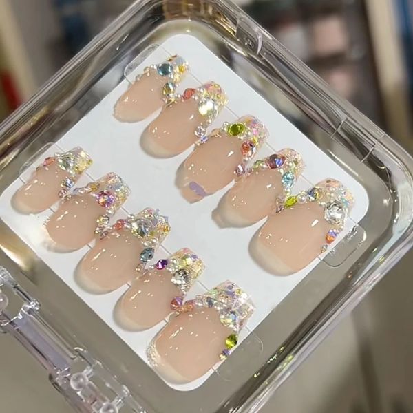 Paillettes stile francese diamanti colorati fatti a mano per unghie finte perle lucide riutilizzabili arte indossabile forniture per professionisti 240113