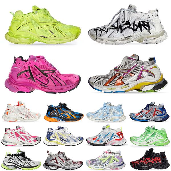 Track Runners 7.0 Scarpe eleganti Luxury Brand Donna Uomo Graffiti Nero Fluo Verde Borgogna Pelle Free Grigio Viola chiaro Giallo neon Bianca Taglia grande Do Old Dirty Sneakers