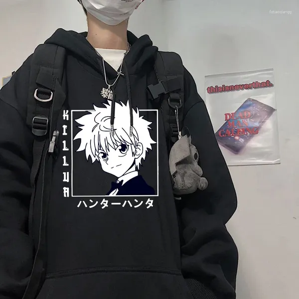 Hoodies masculinos harajuku anime x killua zoldyck impressão gráfica com capuz masculino feminino oversized streetwear moletom