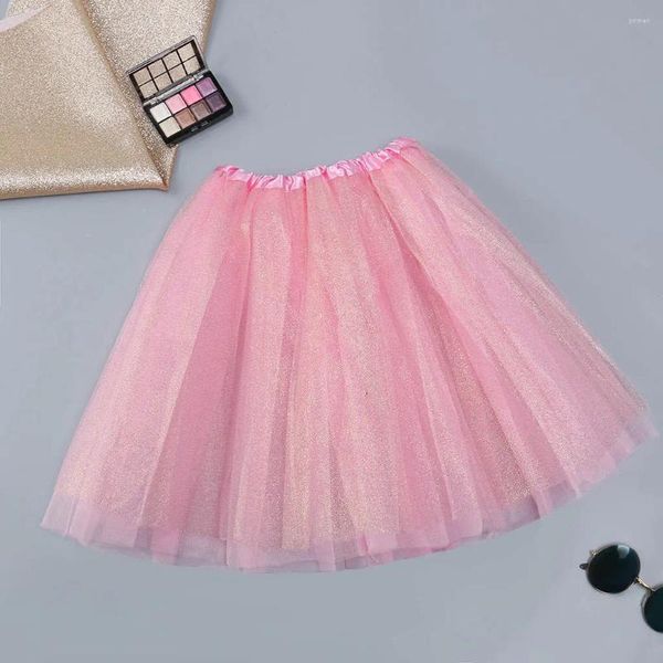 Gonne Gonna corta con paillettes a 3 strati Abbigliamento da ballo per adulti Tutu in rete a vita alta Pettiskirt a pieghe Festa di carnevale