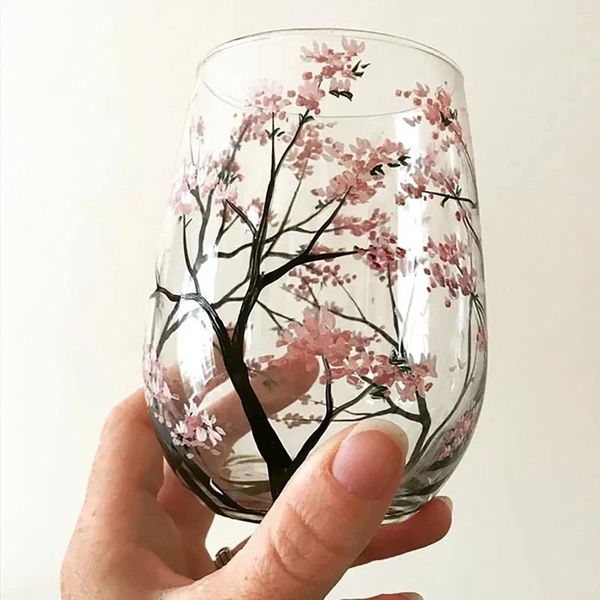 Copos de vinho pintados à mão copo de vidro vermelho quatro estações padrão winecup cocktail rum champanhe cálice festa em casa bar casamento drinkware # f