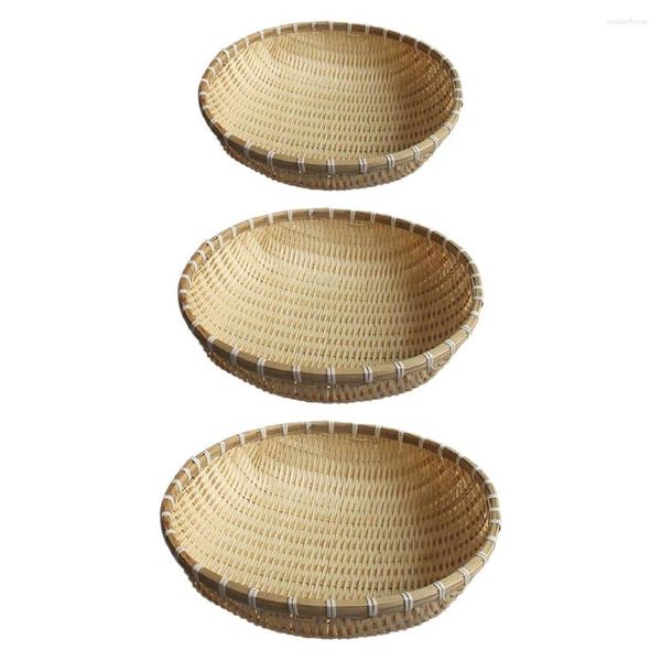 Conjuntos de louça 3 pcs falso bambu artesanato cesta de armazenamento cestas doces casa pão titular frutas bandeja de tecido vegetal