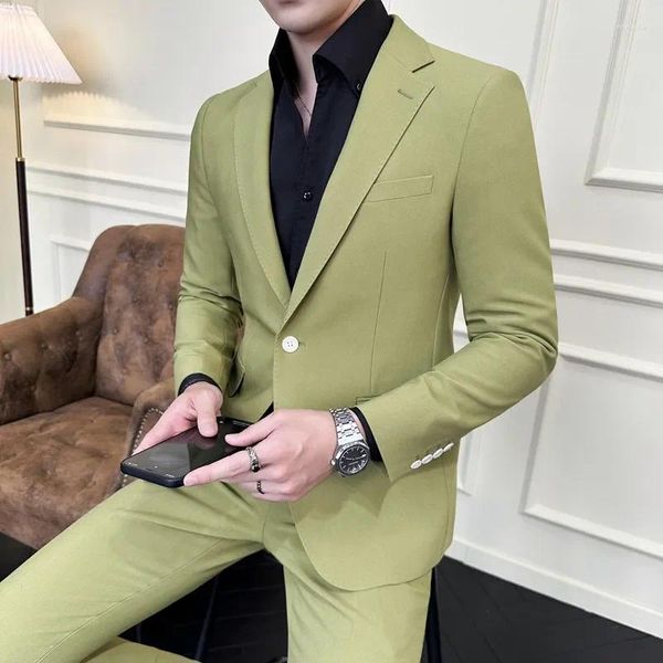 Erkek Suit 2024 Yüksek Kaliteli Şık Yakışıklı Erkekler (Takım Pantolon) Profesyonel Eğlence İş Takımı İngiliz Düğün Damat 2 Set