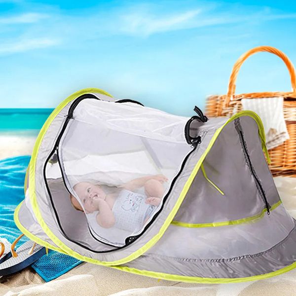 Tenda de viagem para bebês portátil UPF 50 abrigos solares infantil pop up dobrável ao ar livre praia mosquiteiro brinquedo sol sombra para cama nascida 240113