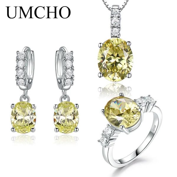 Ожерелья Umcho Nano Topaz Желтый комплект драгоценных камней Кольцо Серьги Ожерелье для женщин Подарок на свадебную вечеринку Sterling Sier Fine Jewelry Set