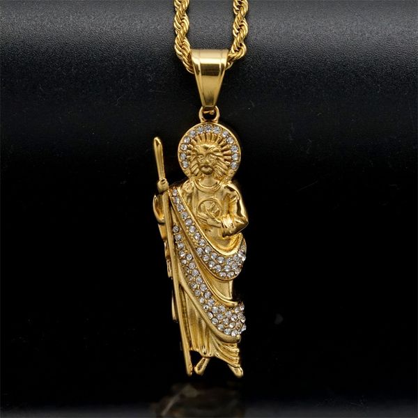 316 aço inoxidável prata ouro st jude jesus rligion pingente religioso deus cristo católico prata charme colar com strass de cristal