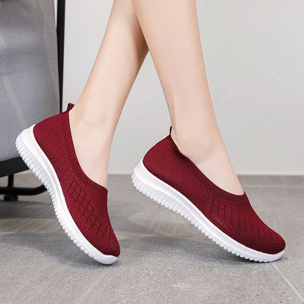 Klassische Schuhe für Damen, atmungsaktives Mesh, Slip-On-Sneaker, Oberfläche Hundert, ausgehöhlt, Schwarz, Rosa, Rot, Grau, Größe 36–42