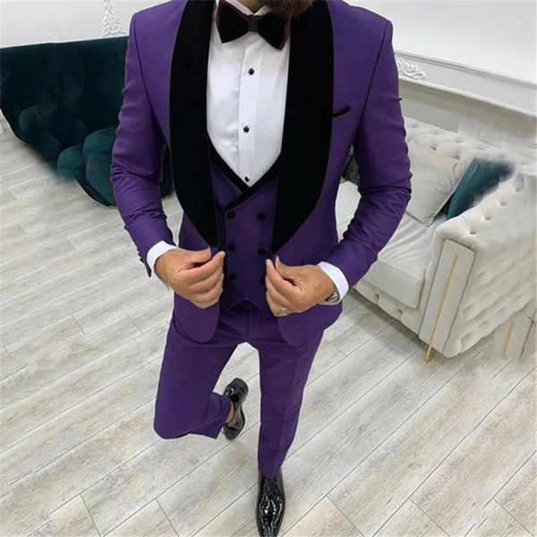 Erkekler 2024 moda iş adamları takım elbise 3 adet erkek elbise özel damat düğün smokin siyah kadife yaka blazer yelek pantolon