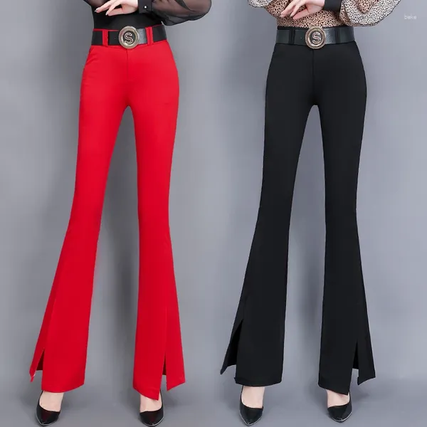 Calças femininas senhoras split hem bell-bottoms roupas femininas meninas cintura alta com zíper calças femininas streetwear roupas bpy9835