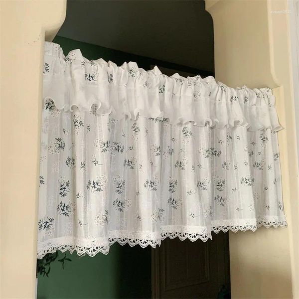 Cortina pastoral tubo bordado adorável café cozinha curto pequenas cortinas casa janela decora valance voile