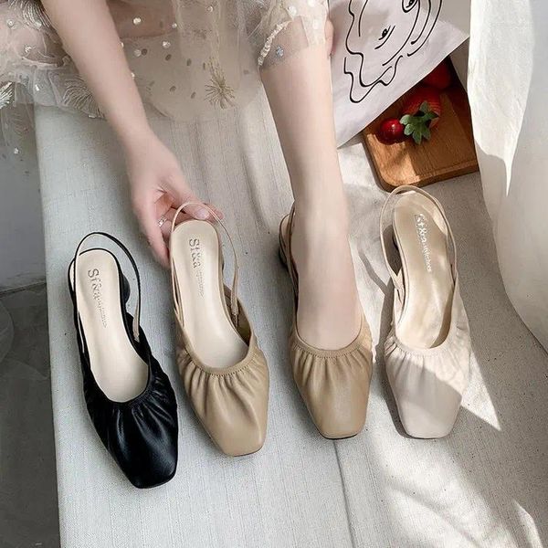 Sandalen Klare Absätze Flacher Mund Komfortschuhe für Frauen Elastisches Band Anzug Weiblich Beige Atmungsaktiv Slip-on Schwarz Mode Mädchen