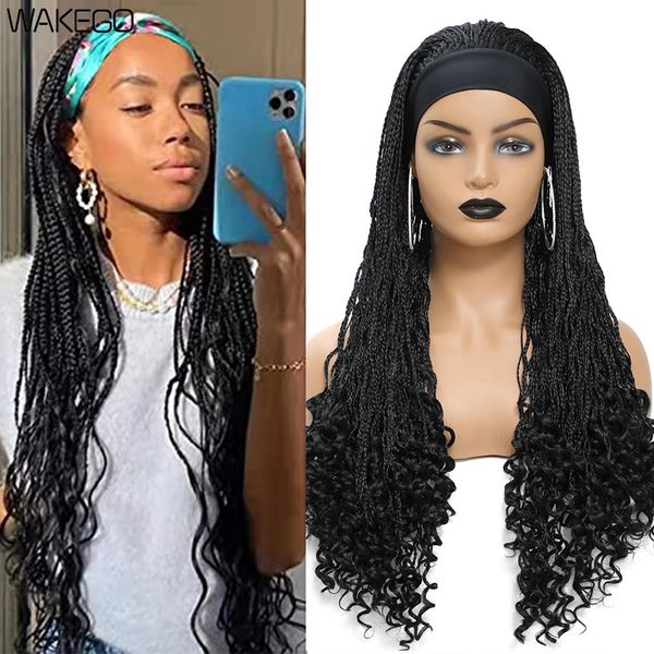 Wakego Stirnband Box Braid 24 Zoll lockiges Ombre Braun langes geflochtenes afrikanisches synthetisches Flechthaar für Frauen 240113