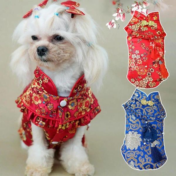 Abbigliamento per cani 1 pezzo morbido abito Tang fibbia squisita traspirante abito per animali collare basamento anno accessori Cheongsam stile Tang