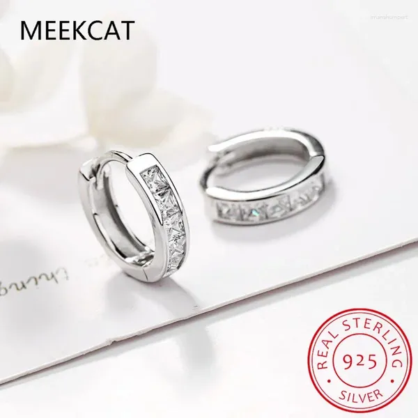 Çember Küpe Sevimli 10mm 925 STERLING Gümüş Square Cz Taş Döngü Küçük Çember Huggie Kadın Kızlar Bebek Çocuk Mücevher Brinco