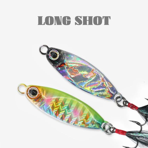 3 pçs iscas de pesca elenco jig longo s truta jigbait isca costa metal afundando jigging isca com pena gancho para baixo pike 240113