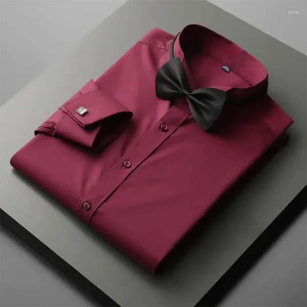 Мужские классические рубашки размера плюс 10XL, однотонная рубашка с французскими манжетами и длинным рукавом, красная, для официальной свадьбы, с воротником-крылышком, рубашка в смокинге, социальная рубашка