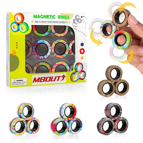 12 pezzi Anello magnetico Fidget Toys Set Graffiti Camo Dita Anelli magnetici ADHD Sollievo dallo stress Magico per adulti Adolescenti Bambini 240113